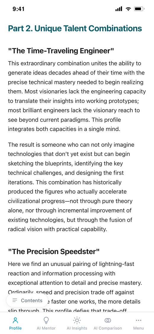Psychological profile screenshots